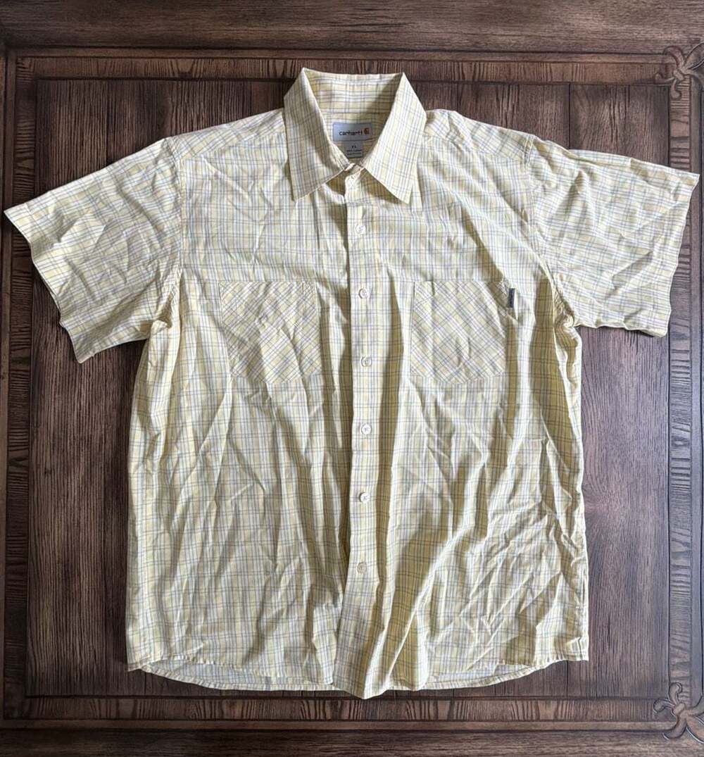 Carhartt Men's Short Sleeve Plaid Button Down Shirt Yellow Size XL